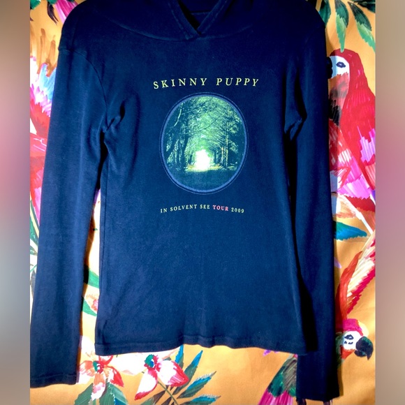 Vintage Distressed Skinny Puppy In Solvent See Concert Tour Hooded T-shirt S - Picture 8 of 12